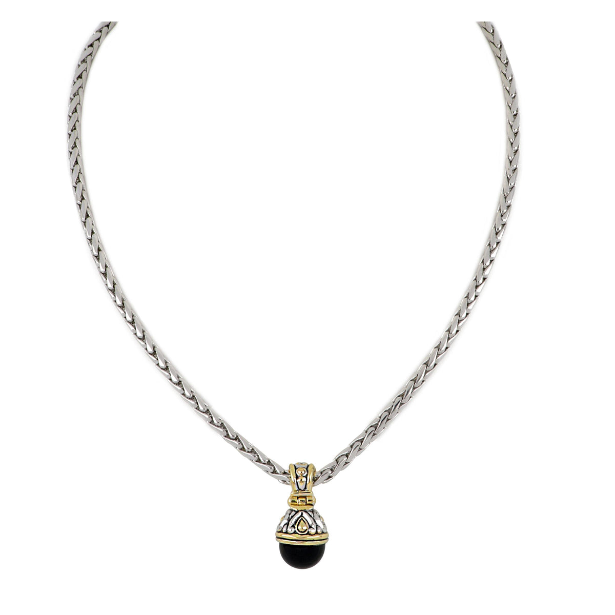 John Medeiros Large 12mm Slider with Chain. Length: 16-18" adjustable pendant: 1-1/8"L x1/2"W. Black Onyx