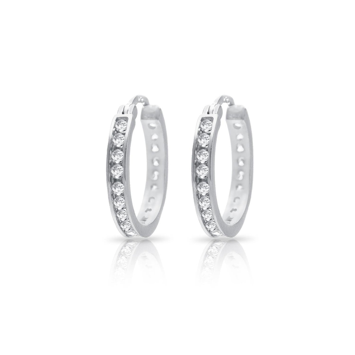 PARIKHS Rhodium Plated Round Clear CZ Hoop Earrings in 925 Sterling Silver-20MM
