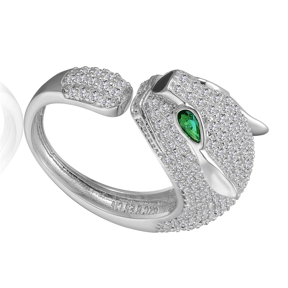 GENEVIVE CZ Rhodium Green Eyed Statement Ring Size 7
