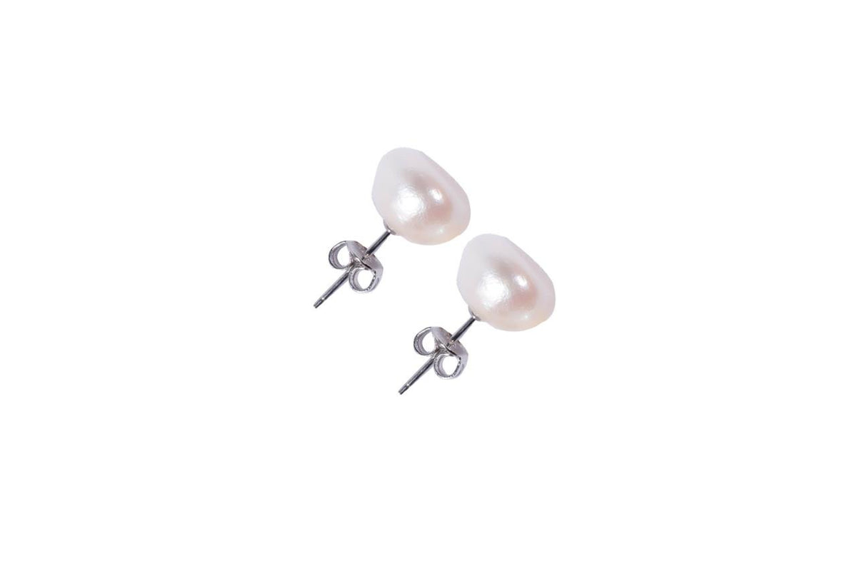 Completely Bella 10-12mm Sterling Silver White Baroque Nugget Pearl Earrings