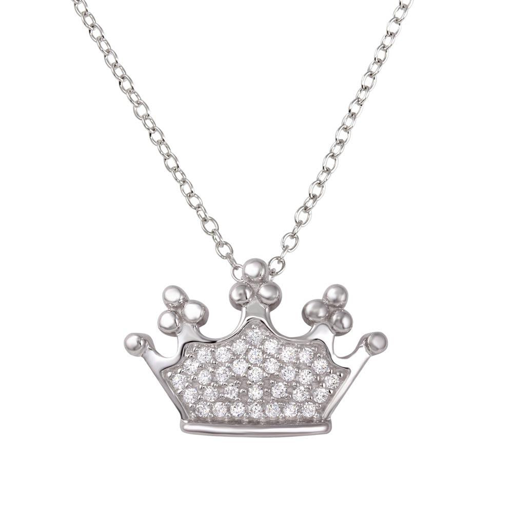 PARIKHS Rhodium Plated Crown Pendant Necklace with CZ in 925 Sterling Silver