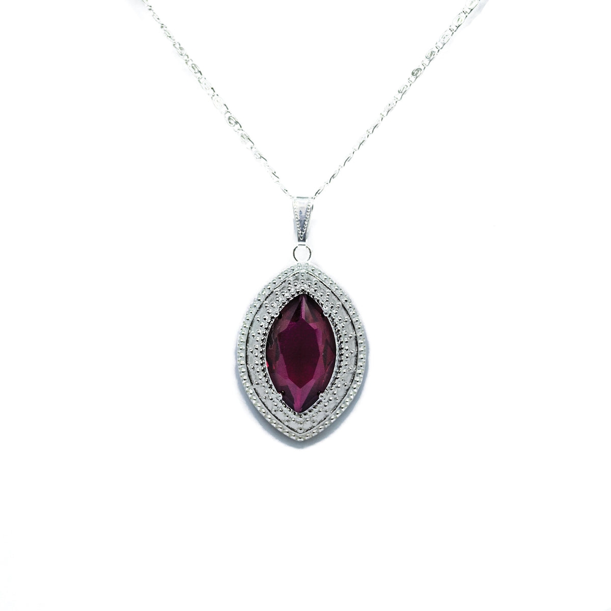 Completely Bella Silver Baroque Pendant with Red Crystal Inlay