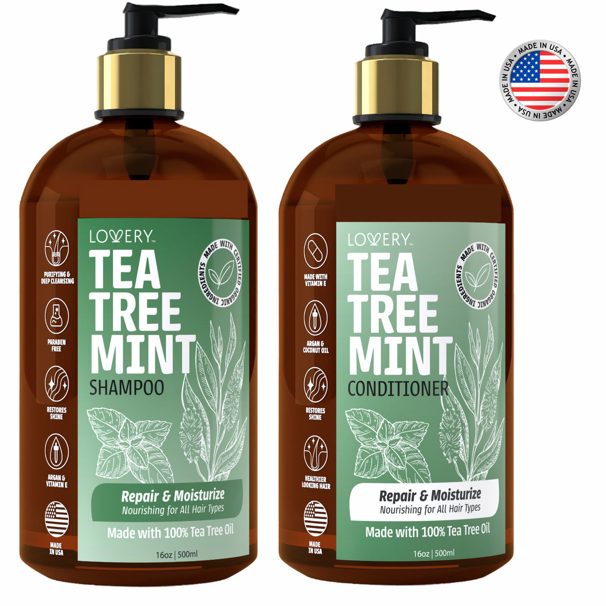 Lovery Tea Tree Mint Shampoo & Conditioner Set Size 2 Pieces