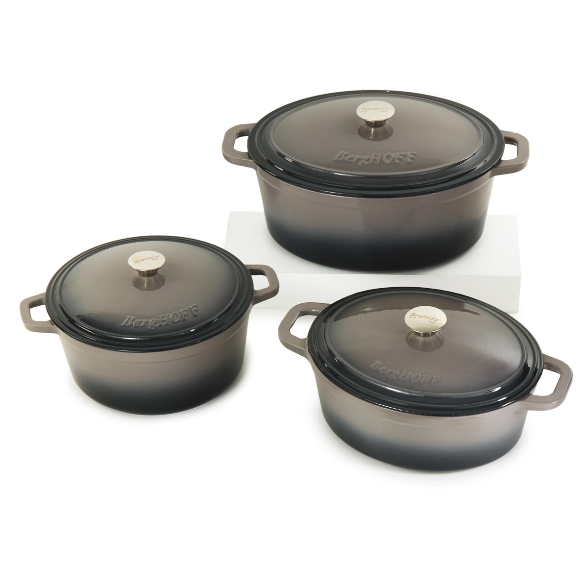 BergHOFF Neo 6pc Cast Iron Dutch Oven Cookware Set with Lids, Oyster