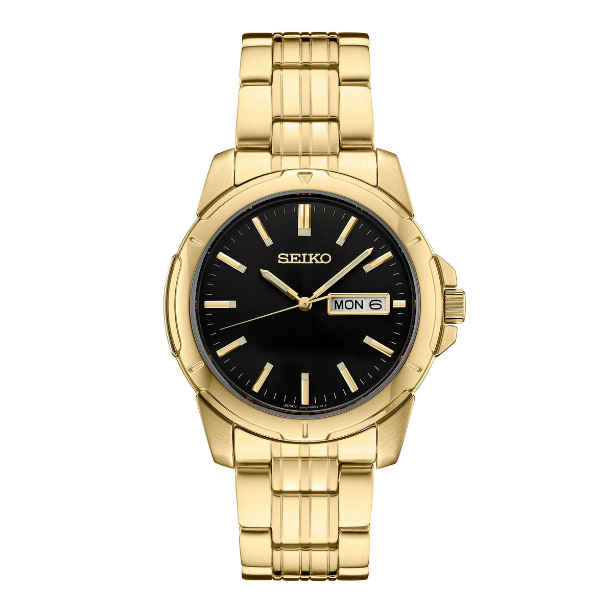 Seiko Mens Essentials Gold-Tone Stainless Steel Watch Black Dial