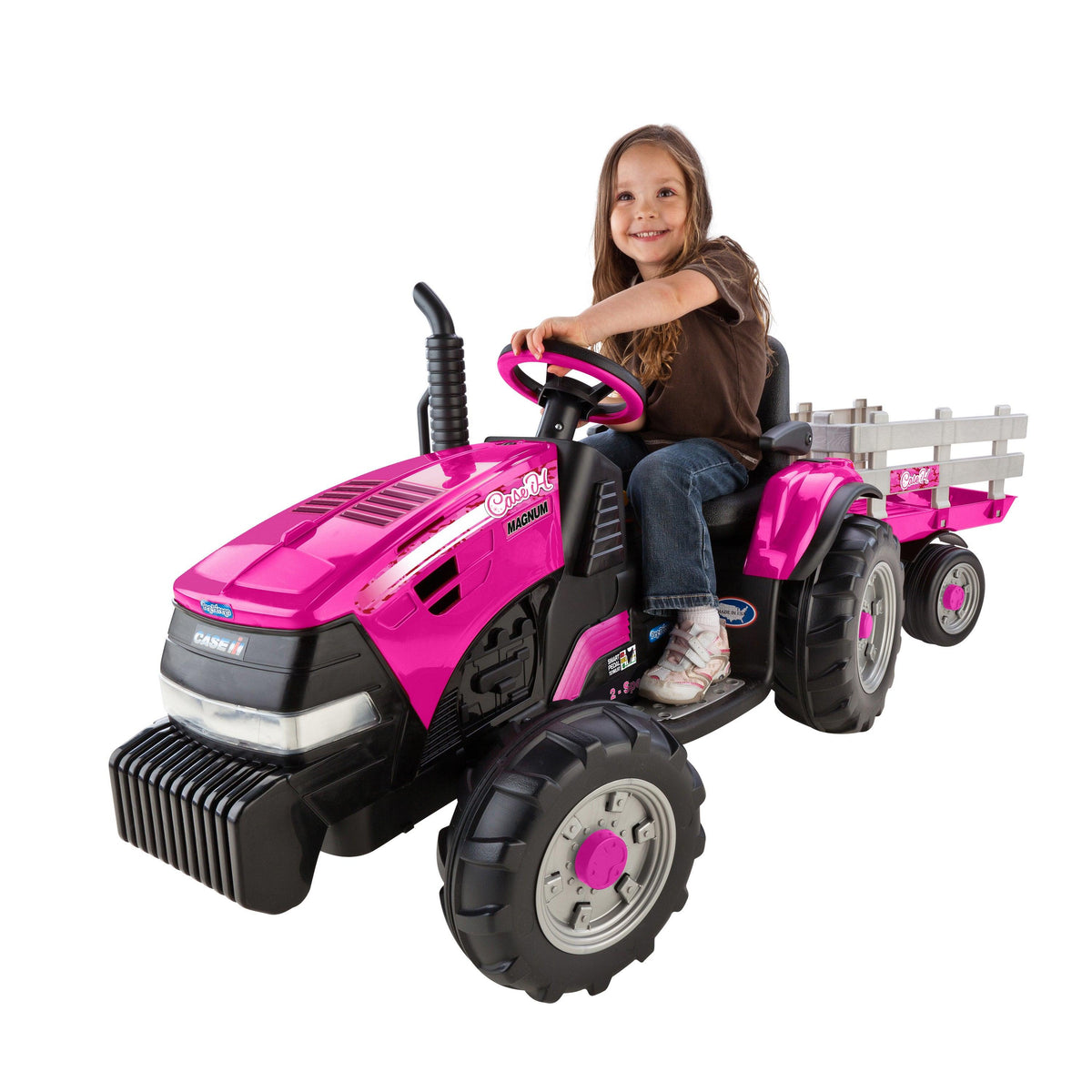 PEG Case IH Magnum Tractor w/ Trailer 12V Ride-On Pink