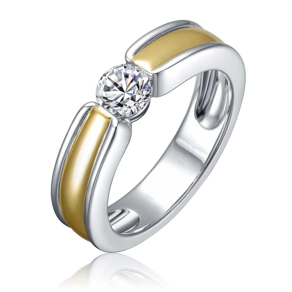 GENEVIVE CZ Rhodium Two-toned Classic Band Ring Size 8