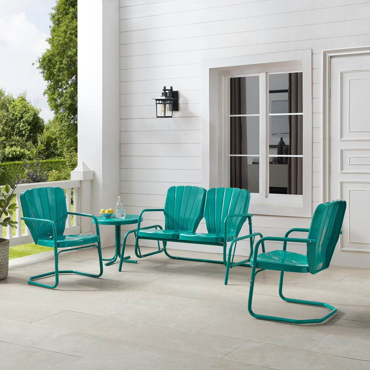 Crosley Outdoor Ridgeland 4Pc Retro Outdoor Loveseat Glider Patio Set