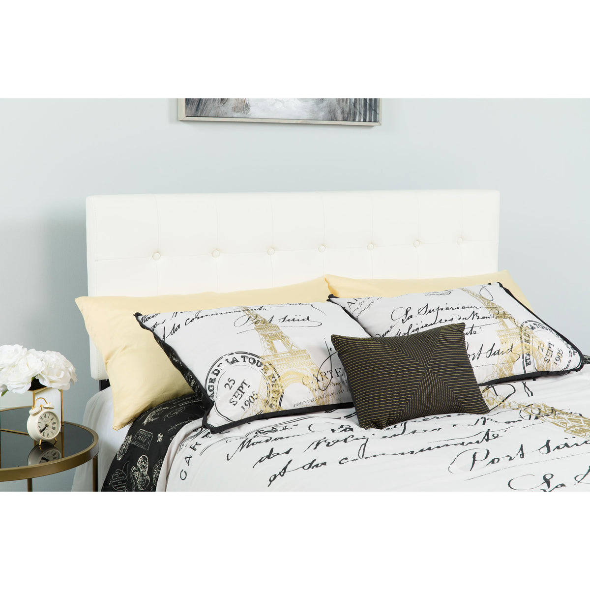 Flash Furniture Button Tufted Upholstered Twin Size Headboard in Black Vinyl