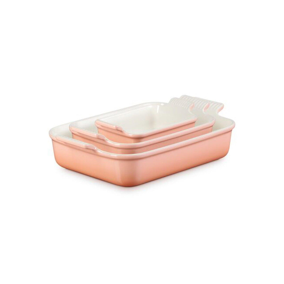 Le Creuset 3pc Heritage Stoneware Rectangular Baking Dish Set Peche