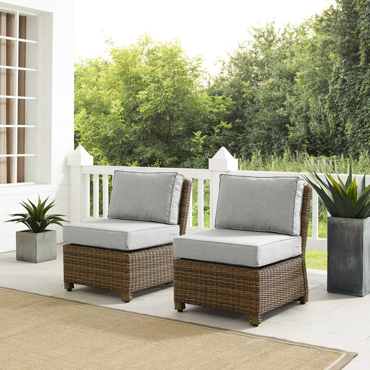 Crosley Outdoor Bradenton 2Pc Armless Wicker Outdoor Chair Set