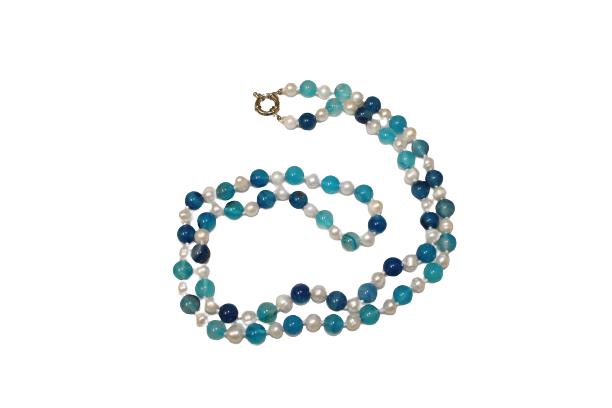 Completely Bella Latonia Cabella created Pearl and Natural Blue Agate 30" Necklace
