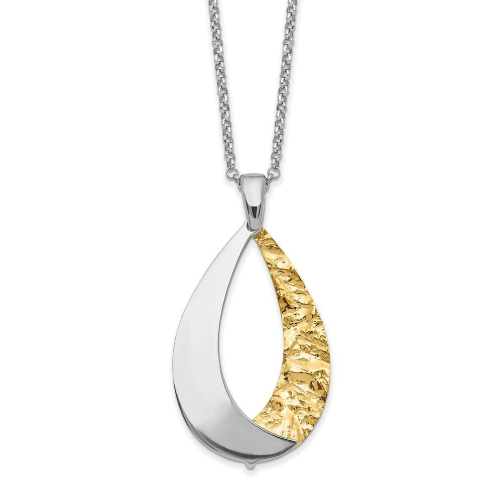 Distinctive Sterling Silver Rhodium-plate Gold-plate Diamond Cut 18in Necklace