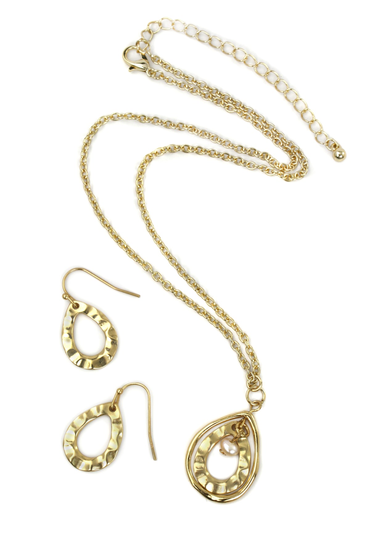 DKD Golden Raindrop Pearl Necklace & Earring Set