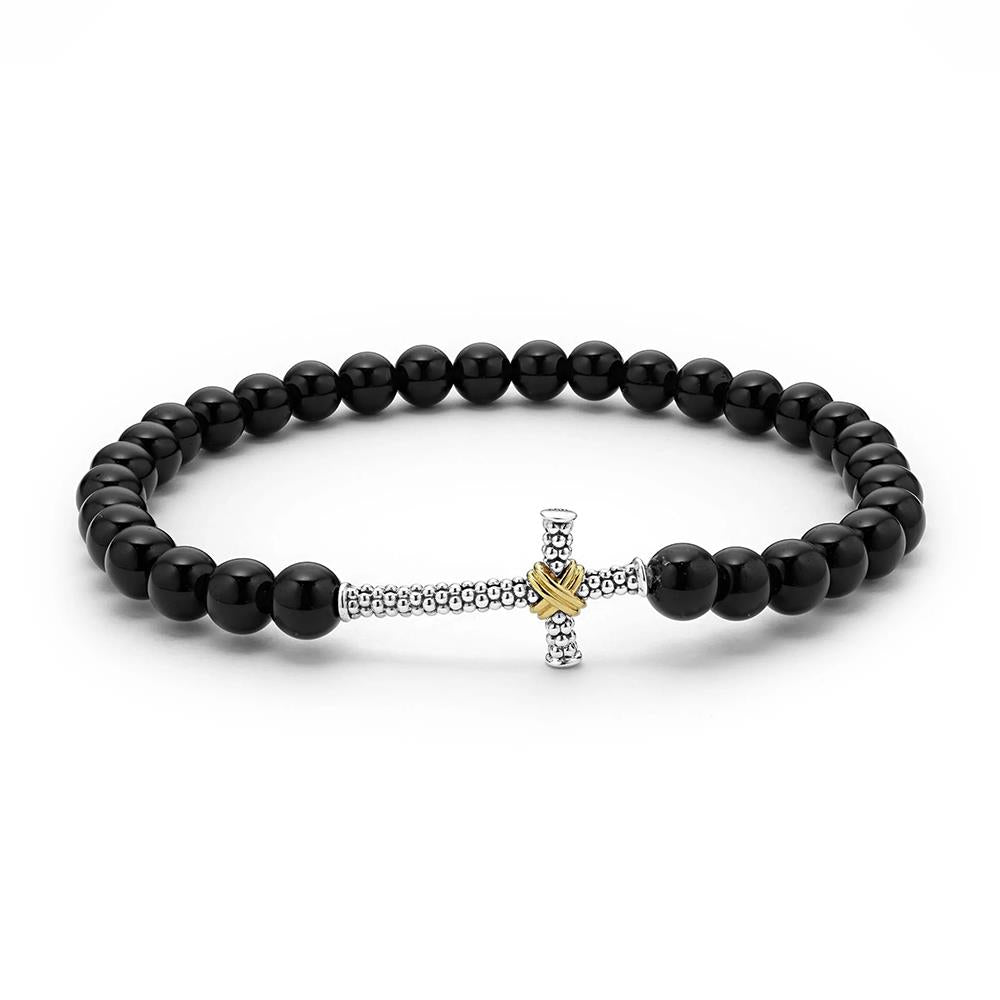 Lagos Unisex Onyx Cross Beaded Stretch Bracele