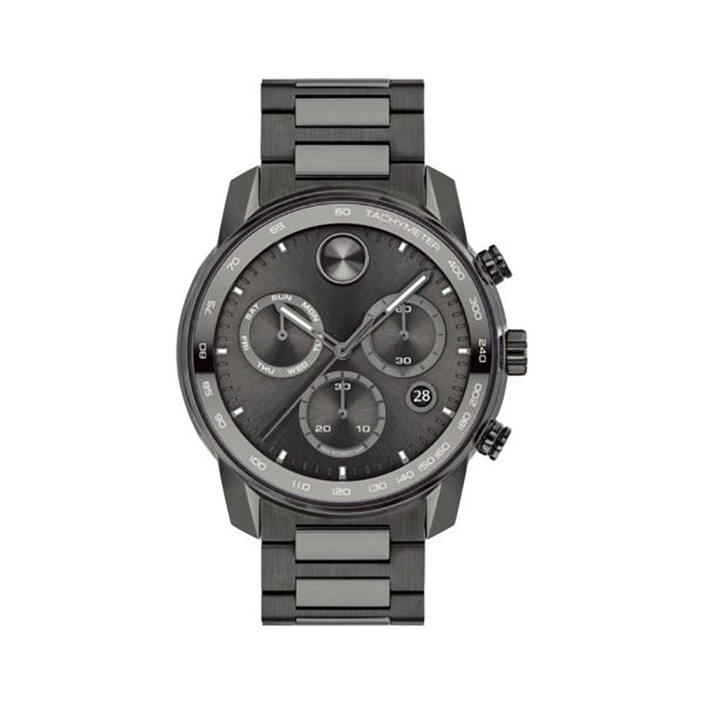 Movado Mens BOLD Verso Chronograph Gunmetal Stainless Steel Watch Gunmetal Dial