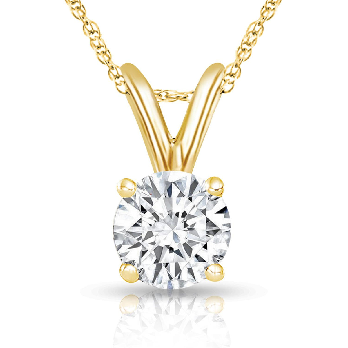 Certified PARIKHS Round Premium Diamond Pendant 14K Yellow Gold 0.40ct IJ Color, SI2 Clarity