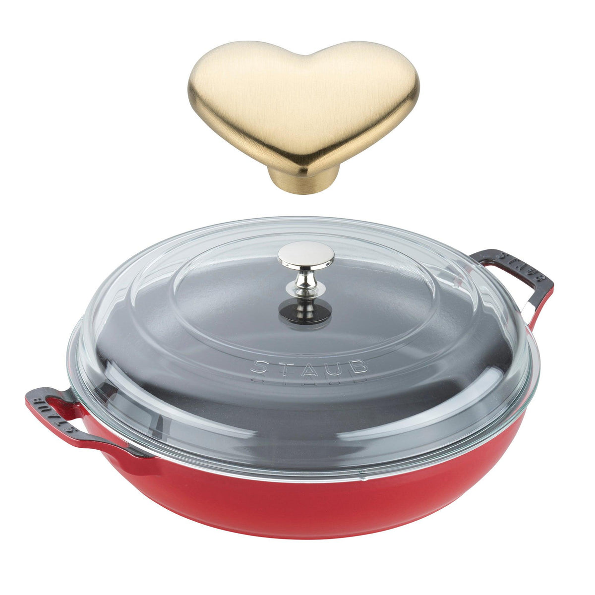 Staub 3.5qt Cast Iron Braiser w/ Glass Lid & Heart Knob Cherry
