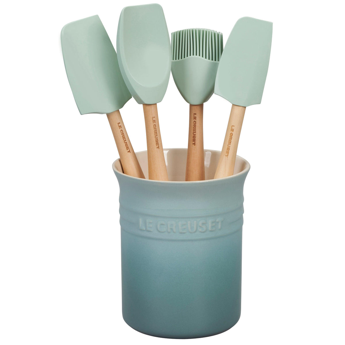 Le Creuset 5pc Craft Series Silicone Utensil Set w/ Crock Sea Salt