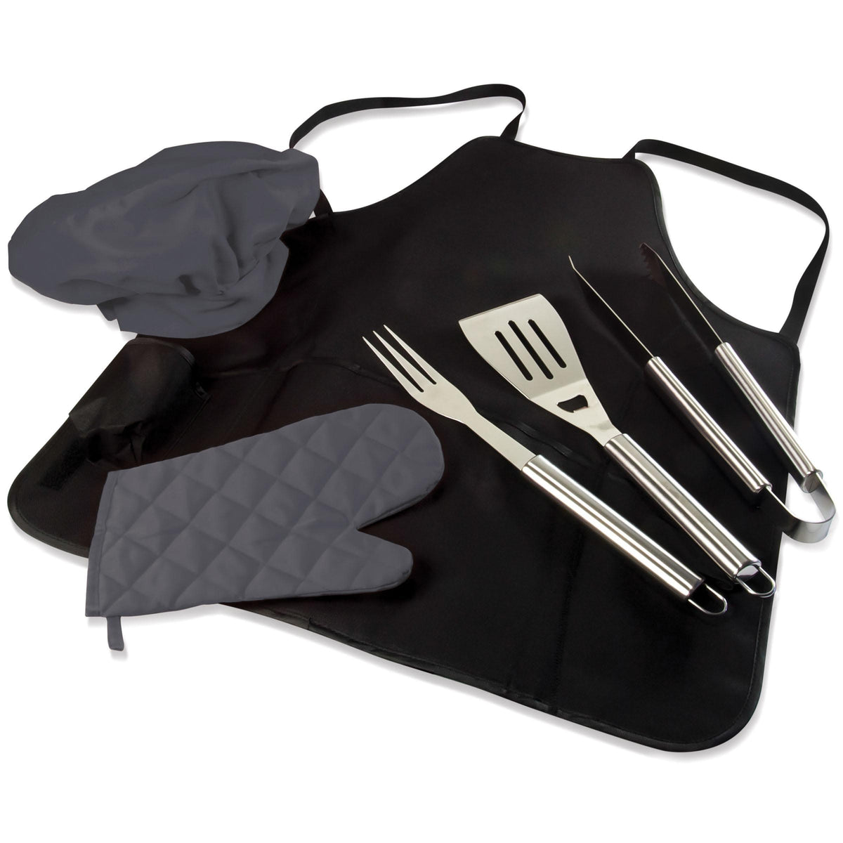 Picnic Time BBQ Apron Tote Pro - Black with Gray Accents