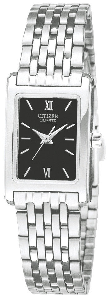 Citizen Watch Ladies' Quartz Tank Style, Stainless Steel Watch with Black Dial