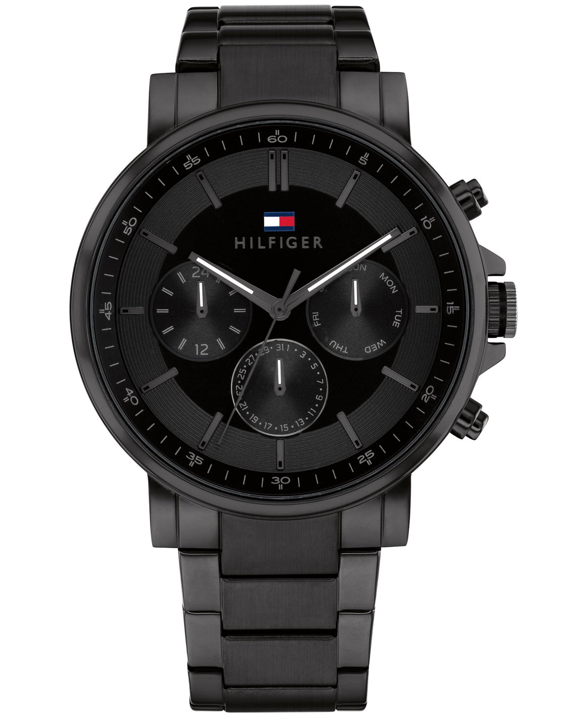 Tommy Hilfiger Gents. BIack IP Case and Bracelet. Black Multi-function Dial.