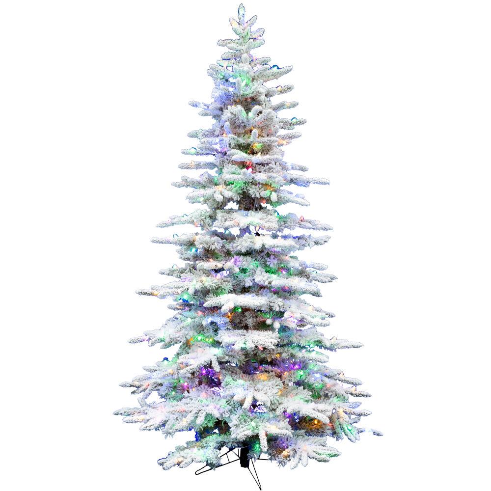 Fraser Hill 6.5-Ft. White Pine Snowy Artificial Christmas Tree with Dual Multicolor & Warm White LED Lights and
