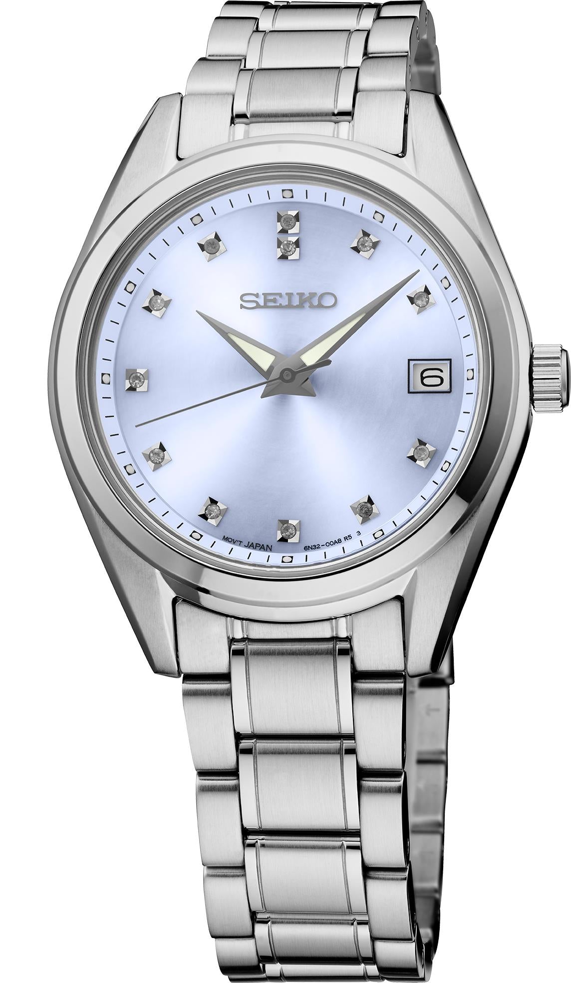 Seiko Watch Diamonds SS Quartz Light Blue Dial