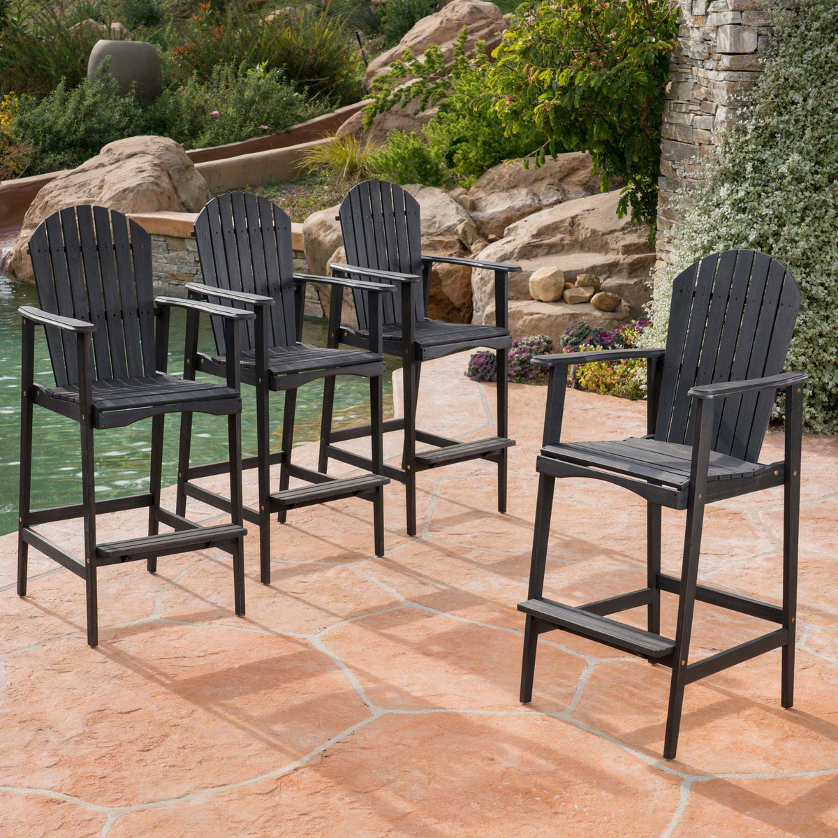 Stark Home Malibu Outdoor Wood Adirondack Barstools Set (4)