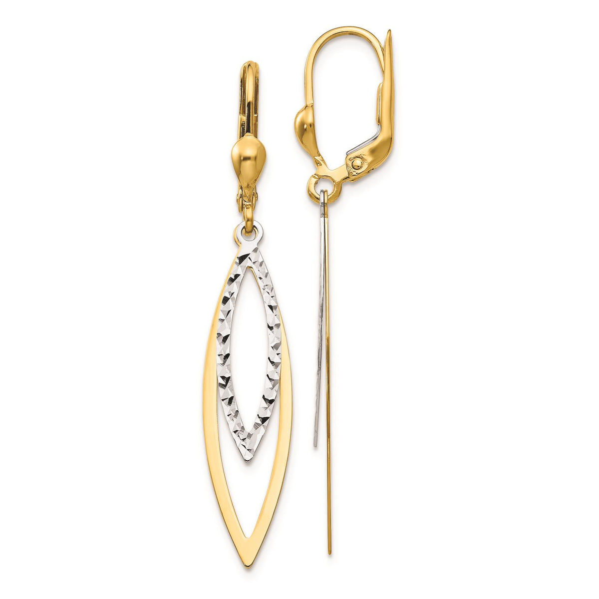 Distinctive 14k Two-tone Diamond-cut Leverback Earrings
