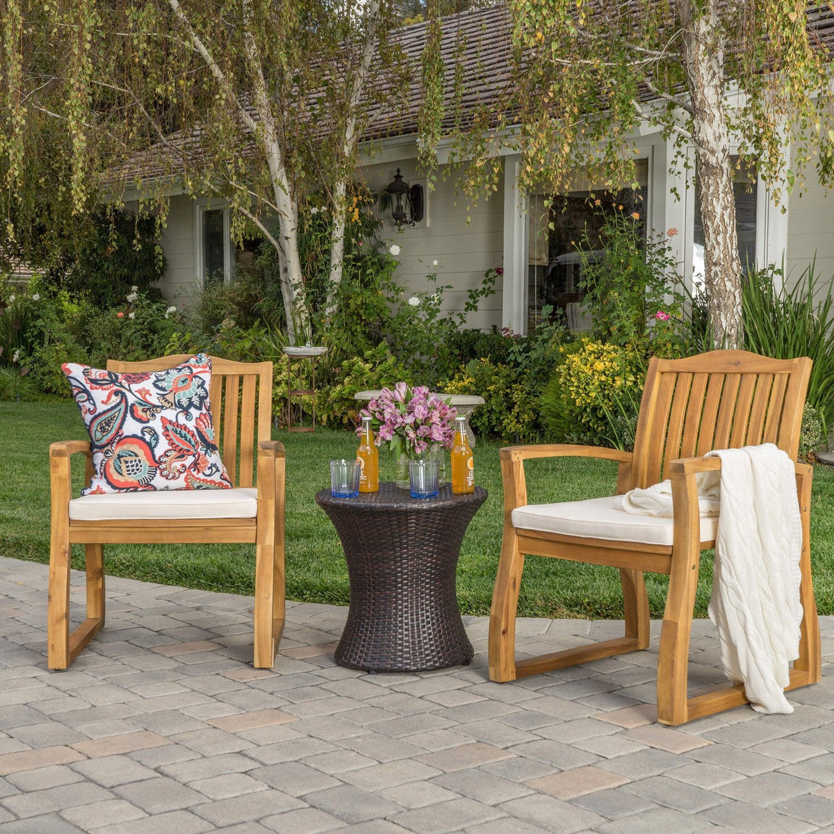 Stark Home Avalon Outdoor Acacia Wood & Wicker 3Pc Chat Set