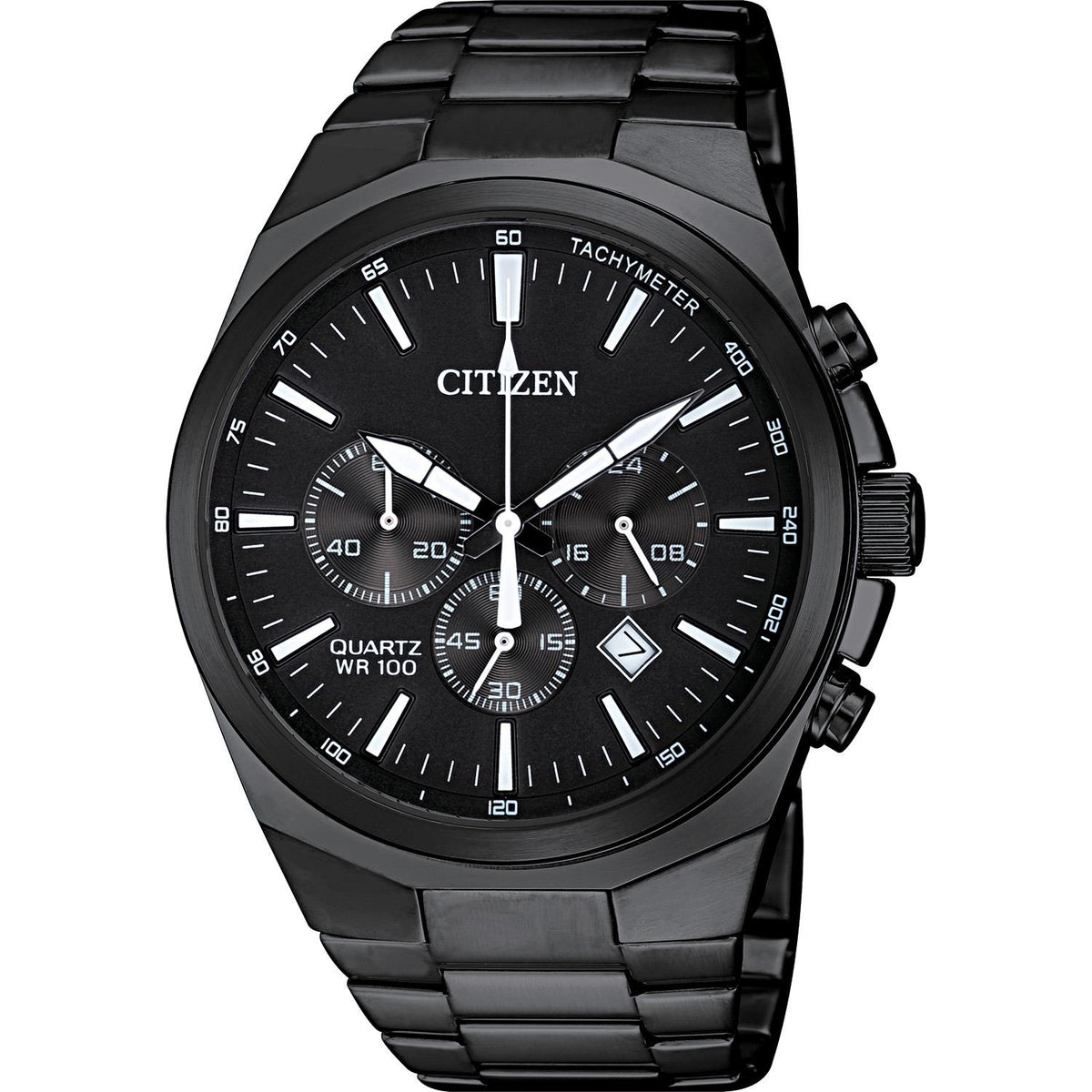 Citizen Mens Quartz Black Ion-Plated Multi-Dial Watch Black Dial