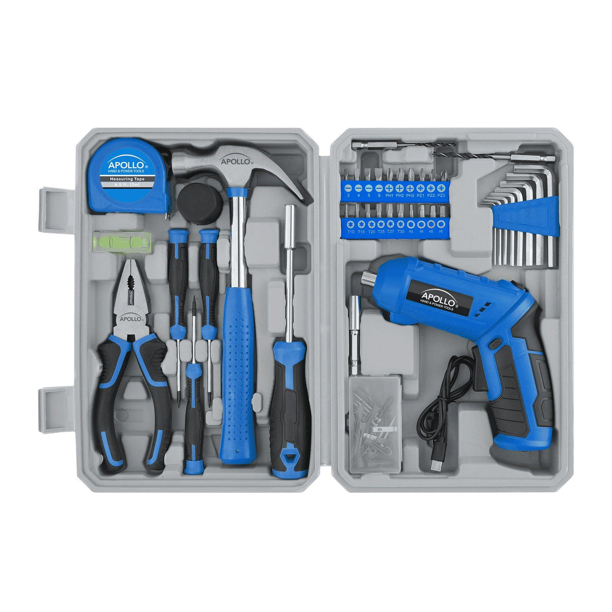 Apollo Tools Compact 81pc Tool Set w/ 3.6V Li-Ion Rechargeable USB Cordless Screwdriver