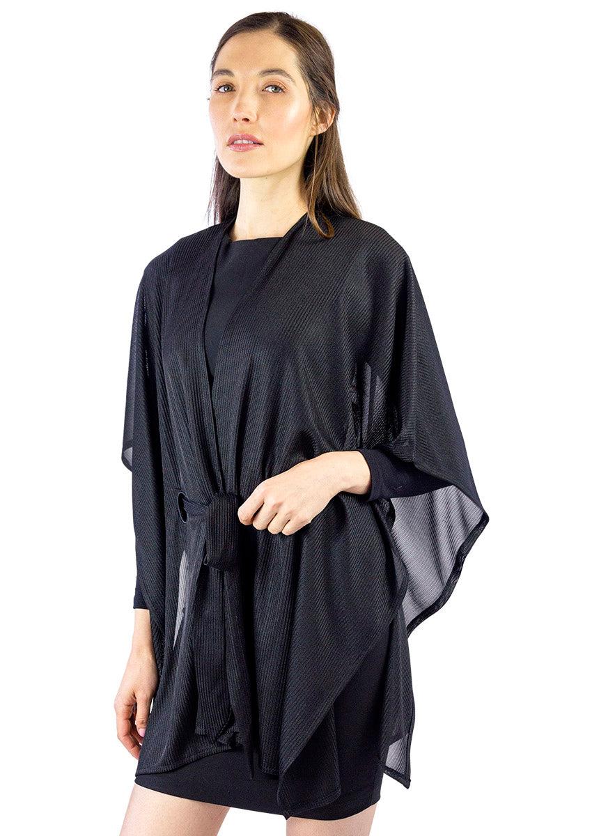 Just Jamie Pleated Sheer Belted Ruana