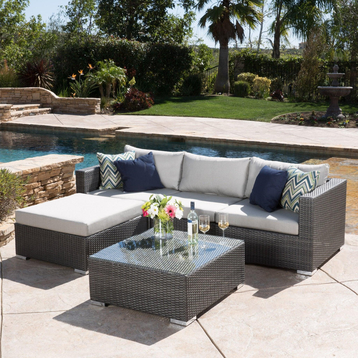 Stark Home Faviola 5Pc Outdoor Wicker Seating Sectional Set