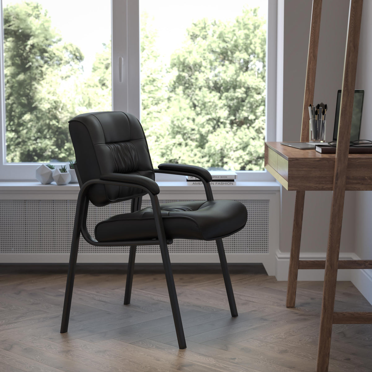 Flash Furniture Black LeatherSoft Executive Side Reception Chair with Titanium Gray Frame