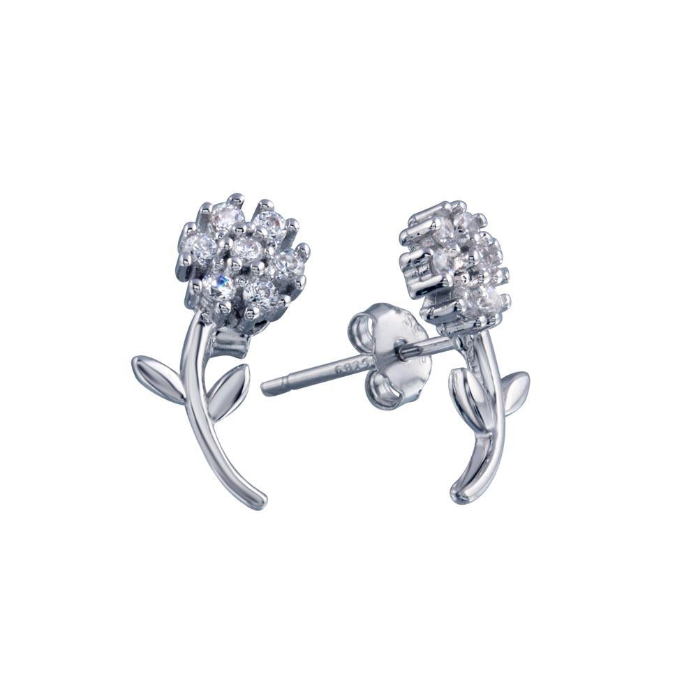 PARIKHS Rhodium Plated Flower CZ Stud Earring in 925 Sterling Silver