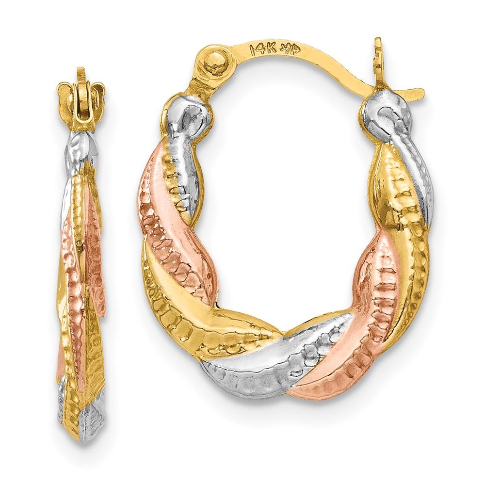 Distinctive 14K & White and Rose Rhodium Hollow Scalloped Hoop Earrings
