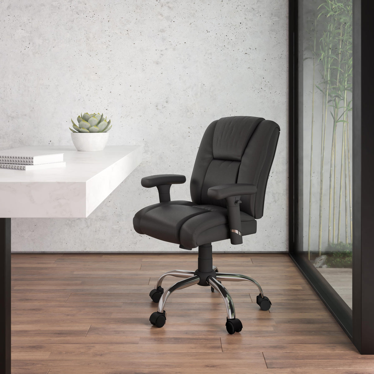 Flash Furniture Big & Tall 400 lb. Rated Black LeatherSoft Chair w/Chrome Base & Adjustable Arms