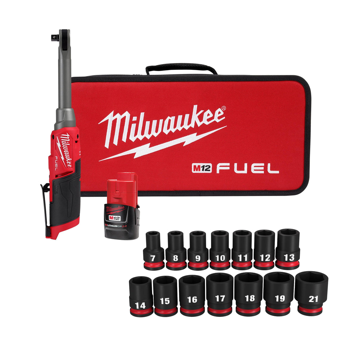 Milwaukee M12 FUEL 3/8" Extended Reach High Speed Ratchet Kit + 14pc SHOCKWAVE Socket Set