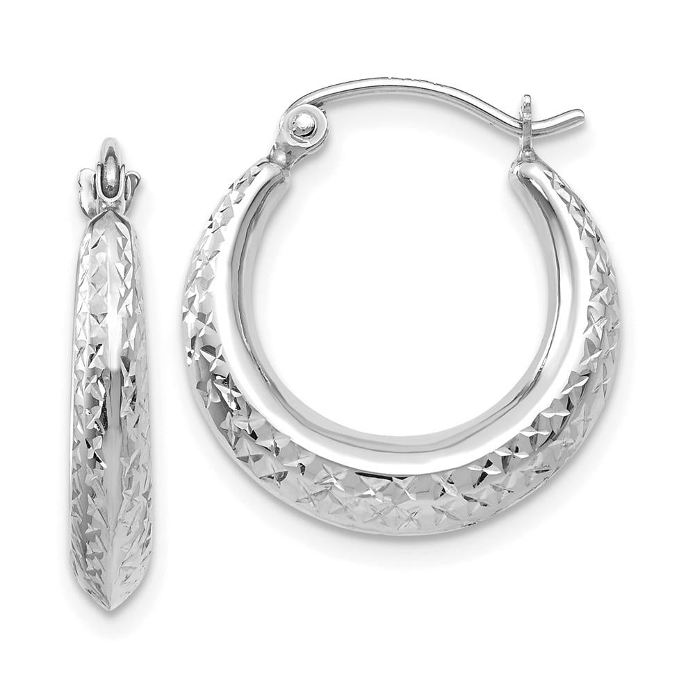 Distinctive 14K White Gold Textured Hollow Hoop Earrings