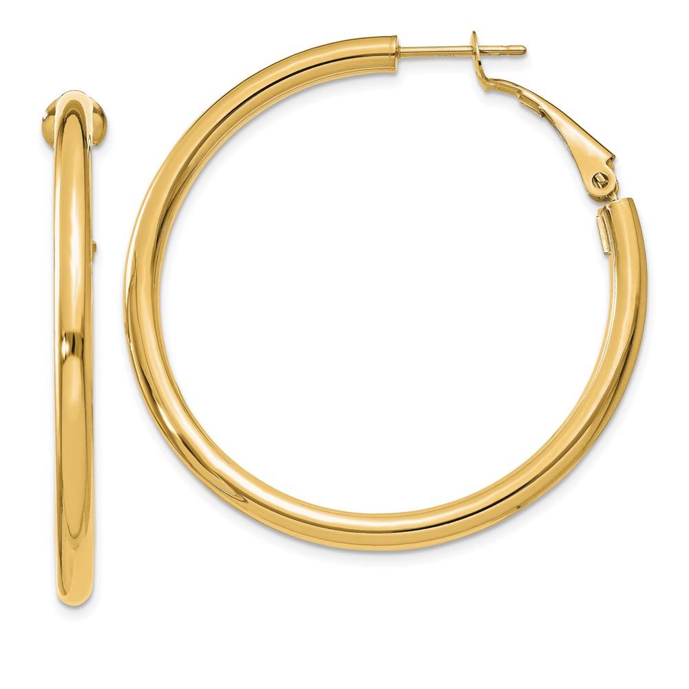 Distinctive 14k 3x35mm Polished Round Omega Back Hoop Earrings