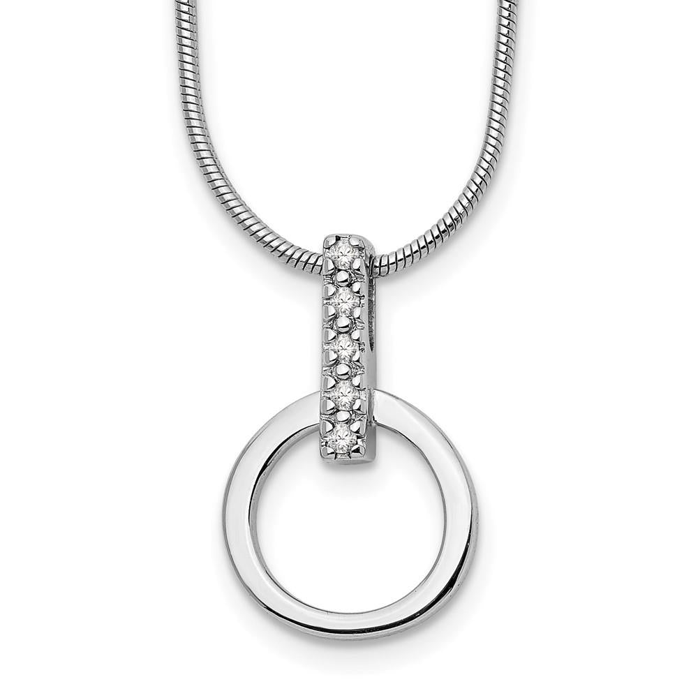 Distinctive Sterling Silver Rhodium Plated White Ice .05ct. Diamond Circle Necklace