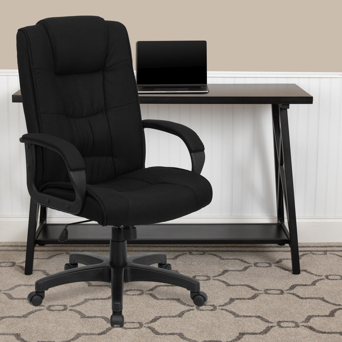 Flash Furniture High Back Black Fabric Multi-Line Stitch Upholstered Swivel Office Chair