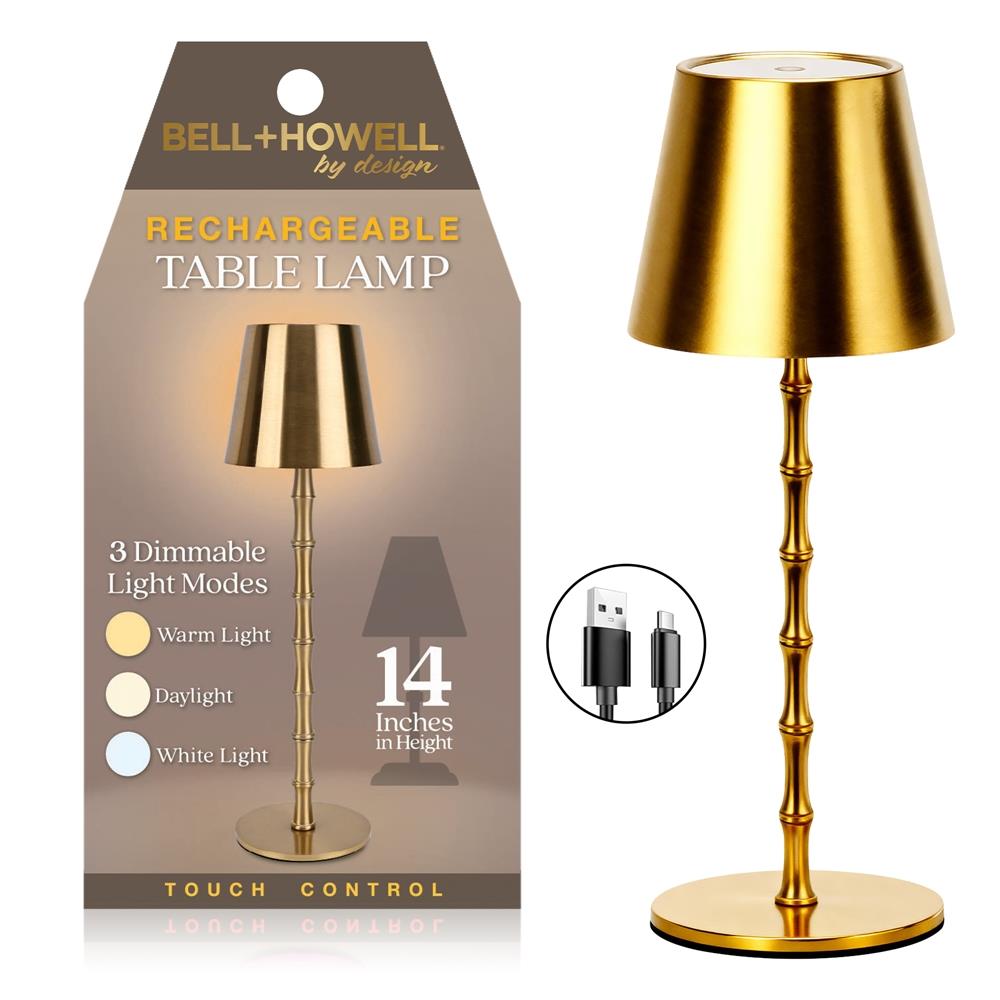 Bell + Howell Bamboo Portable Rechargeable Table Lamp Size 14"