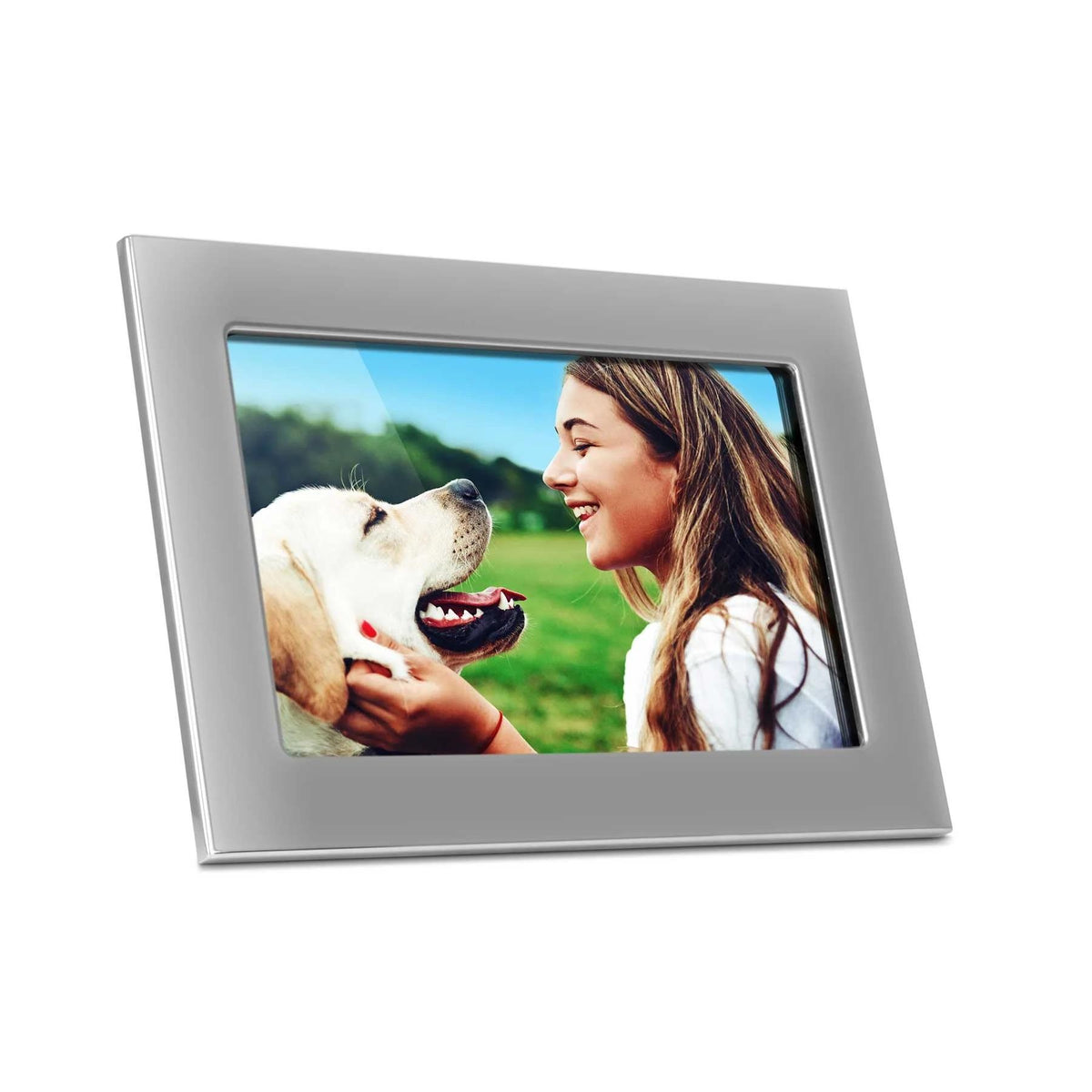 Aluratek 10 inch Silver WiFi Digital Photo Frame with Touchscreen IPS LCD Display and 16GB Built-in Memory
