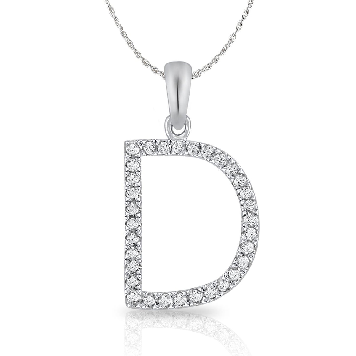PARIKHS Diamond Initial Pendant Alphabet 'D' in 10K White Gold 0.10 ct , IJK color - I3 clarity