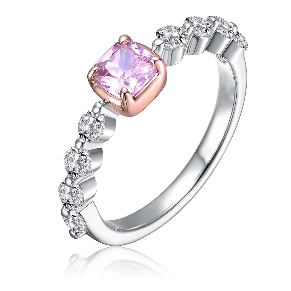 GENEVIVE CZ Rhodium Two-toned Pink Ring Size 7