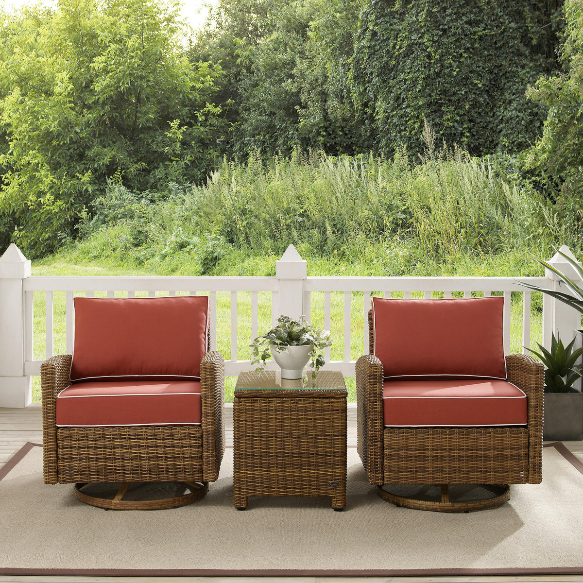 Crosley Outdoor Bradenton 3Pc Wicker Swivel Rocker Outdoor Chair Set