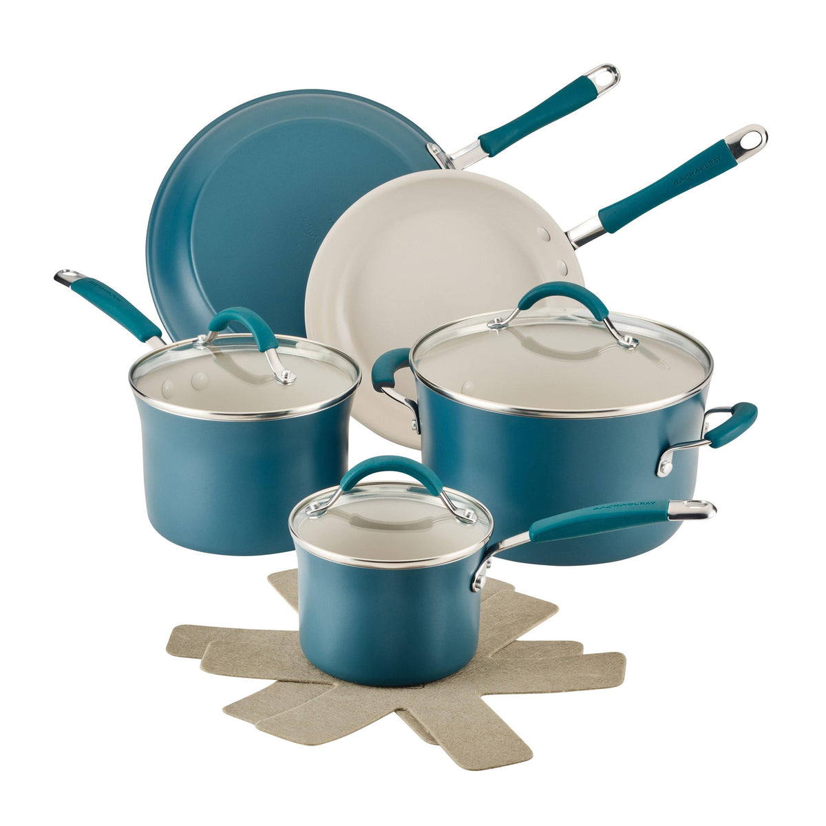 Rachael Ray 10pc Cucina Ceramic Cookware Set Marine Blue